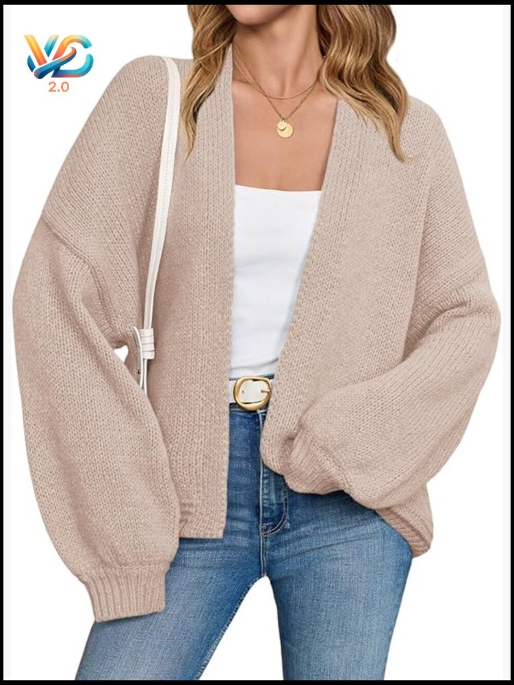 Open Front Chunky Knit Cardigan with Lantern Sleeves Oversized Fall Sweater Coat